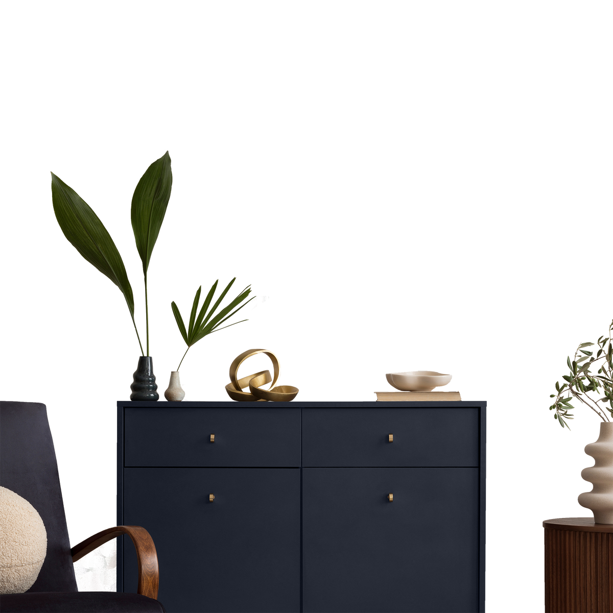 Marinblått sideboard med växter – transparent