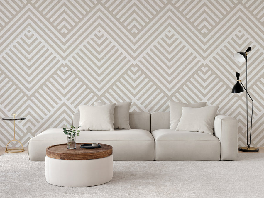 Abelia – vardagsrum med vit soffa, soffbord och lampskärm